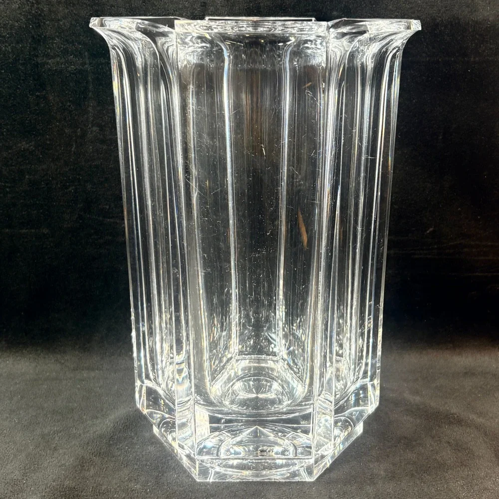 Mid-Century Modern Lucite Hexagon Vase Clear Acrylic 10 Inches